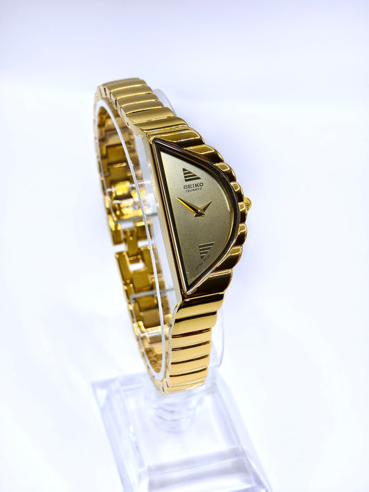 Rare Vintage Seiko Half Moon Asymmetrical Ladies Watch | Gold Dial Gold Case