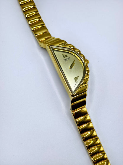 Rare Vintage Seiko Half Moon Asymmetrical Ladies Watch | Gold Dial Gold Case