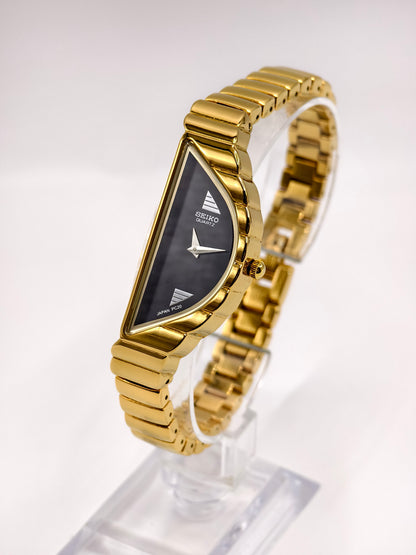 Vintage Seiko Halfmoon Asymmetrical Quartz Watch – Gold Tone & Black Dial