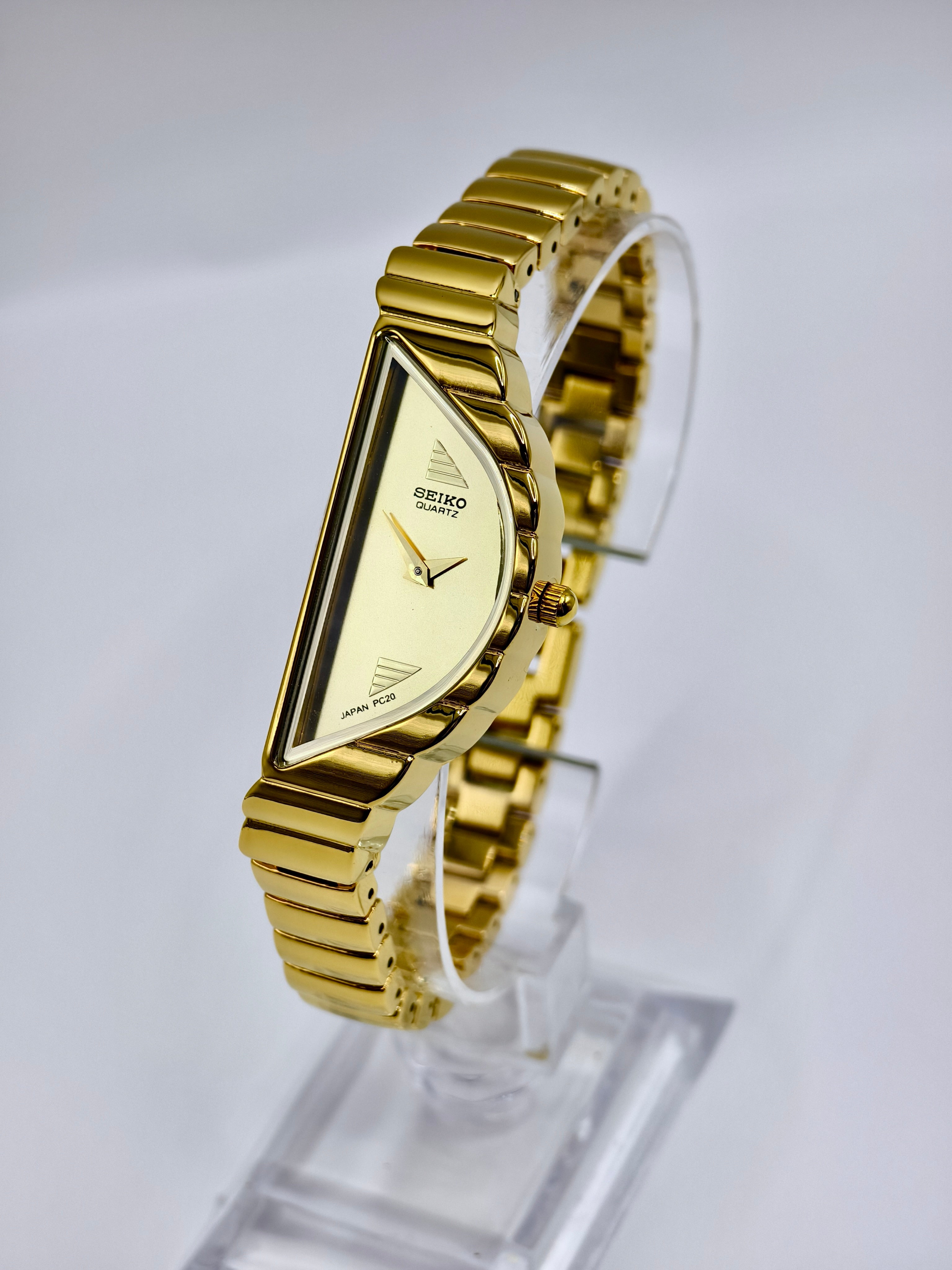Rare Vintage Seiko Half Moon Asymmetrical Ladies Watch | Gold Dial Gold Case