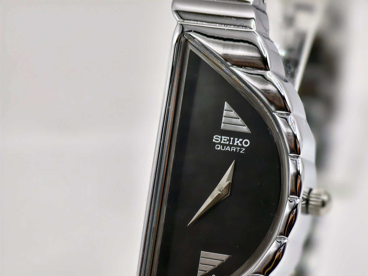 Vintage 1990s Seiko Half Moon Asymmetrical Watch | Silver-Tone & Black Dial