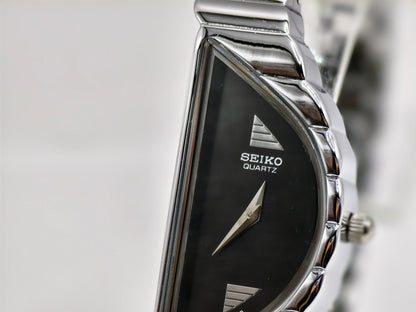 Vintage 1990s Seiko Half Moon Asymmetrical Watch | Silver-Tone & Black Dial