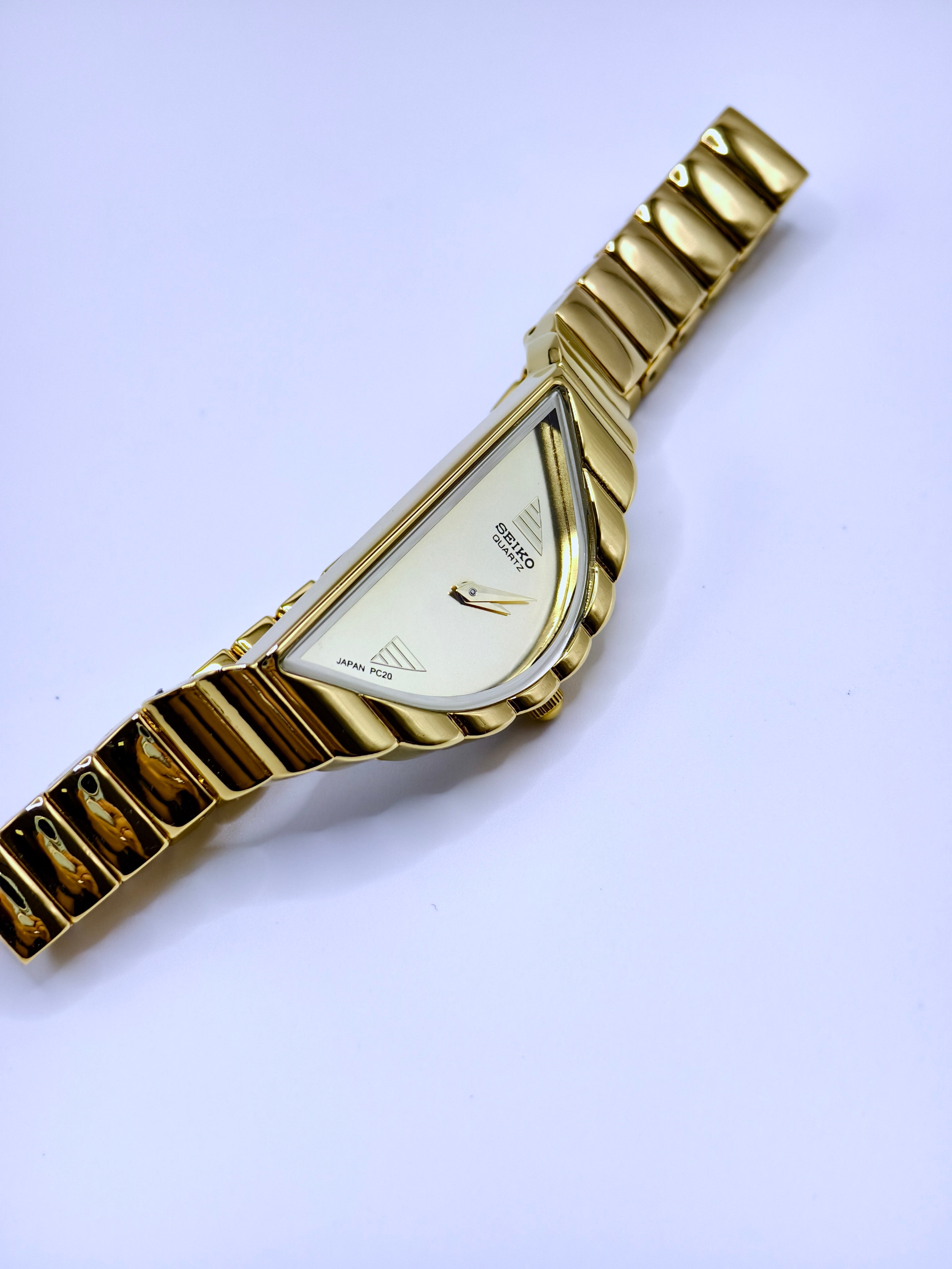 Rare Vintage Seiko Half Moon Asymmetrical Ladies Watch | Gold Dial Gold Case