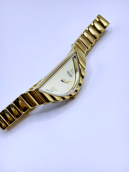 Rare Vintage Seiko Half Moon Asymmetrical Ladies Watch | Gold Dial Gold Case