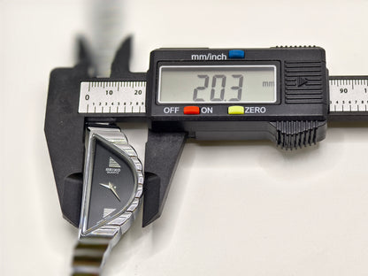 Vintage 1990s Seiko Half Moon Asymmetrical Watch | Silver-Tone & Black Dial