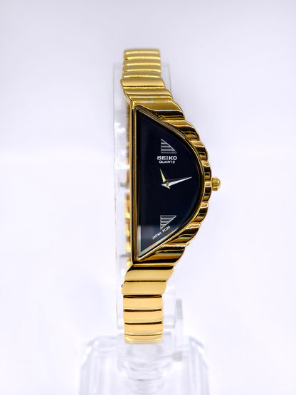 Vintage Seiko Halfmoon Asymmetrical Quartz Watch – Gold Tone & Black Dial