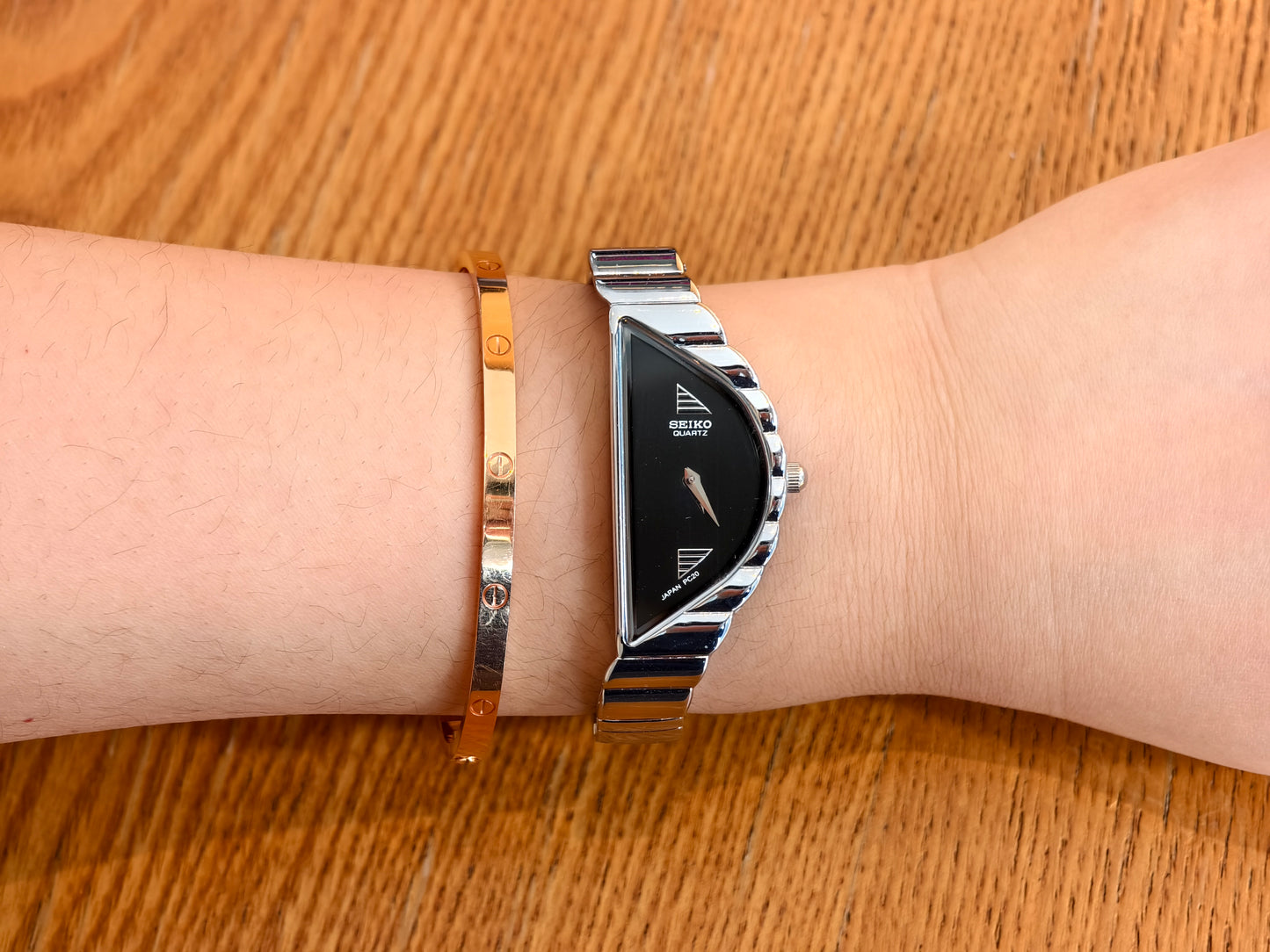Vintage 1990s Seiko Half Moon Asymmetrical Watch | Silver-Tone & Black Dial