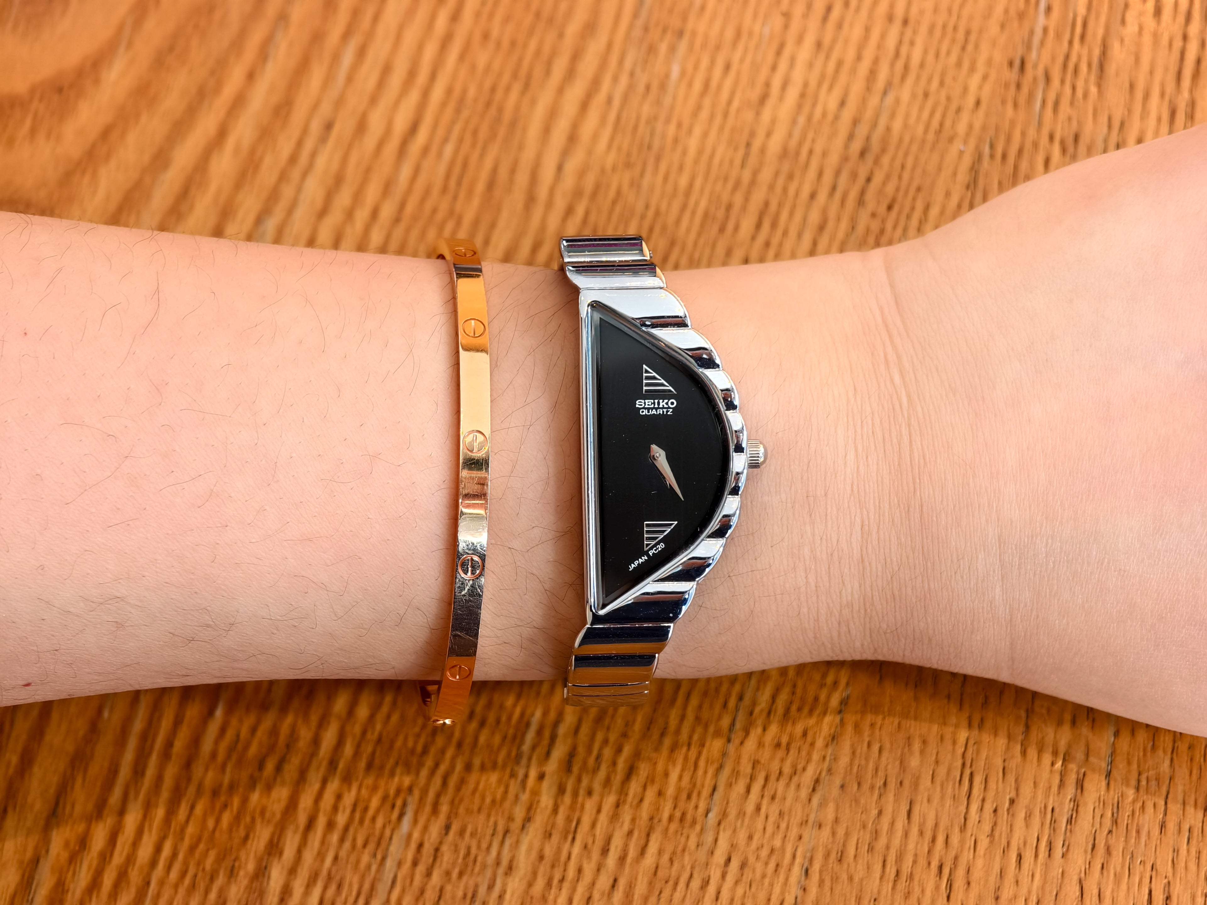 Vintage 1990s Seiko Half Moon Asymmetrical Watch | Silver-Tone & Black Dial