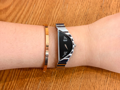 Vintage 1990s Seiko Half Moon Asymmetrical Watch | Silver-Tone & Black Dial