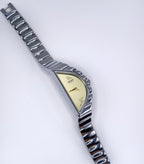 Vintage Seiko Halfmoon Asymmetrical Quartz Watch – Silver Tone & Gold Dial