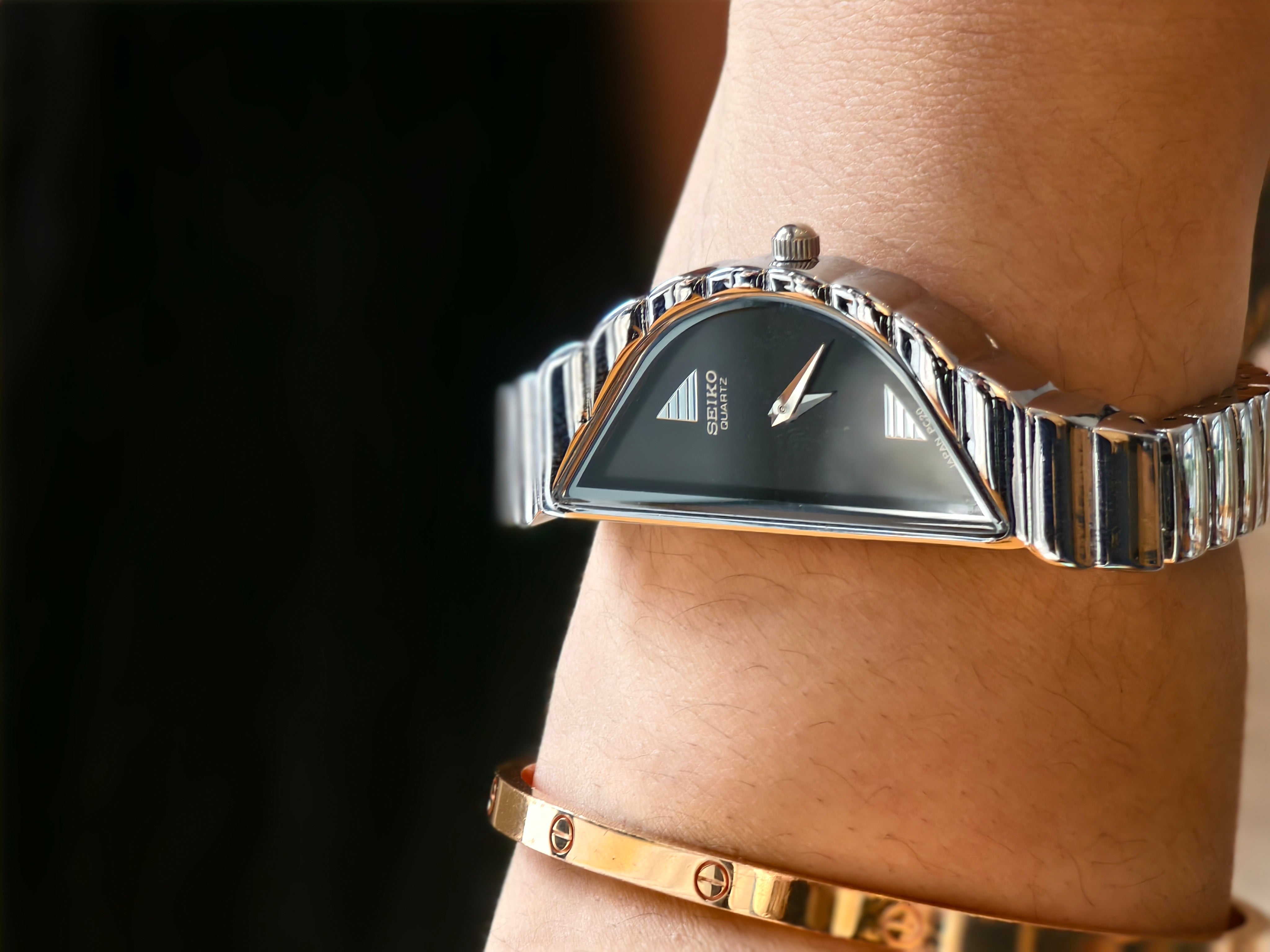 Vintage 1990s Seiko Half Moon Asymmetrical Watch | Silver-Tone